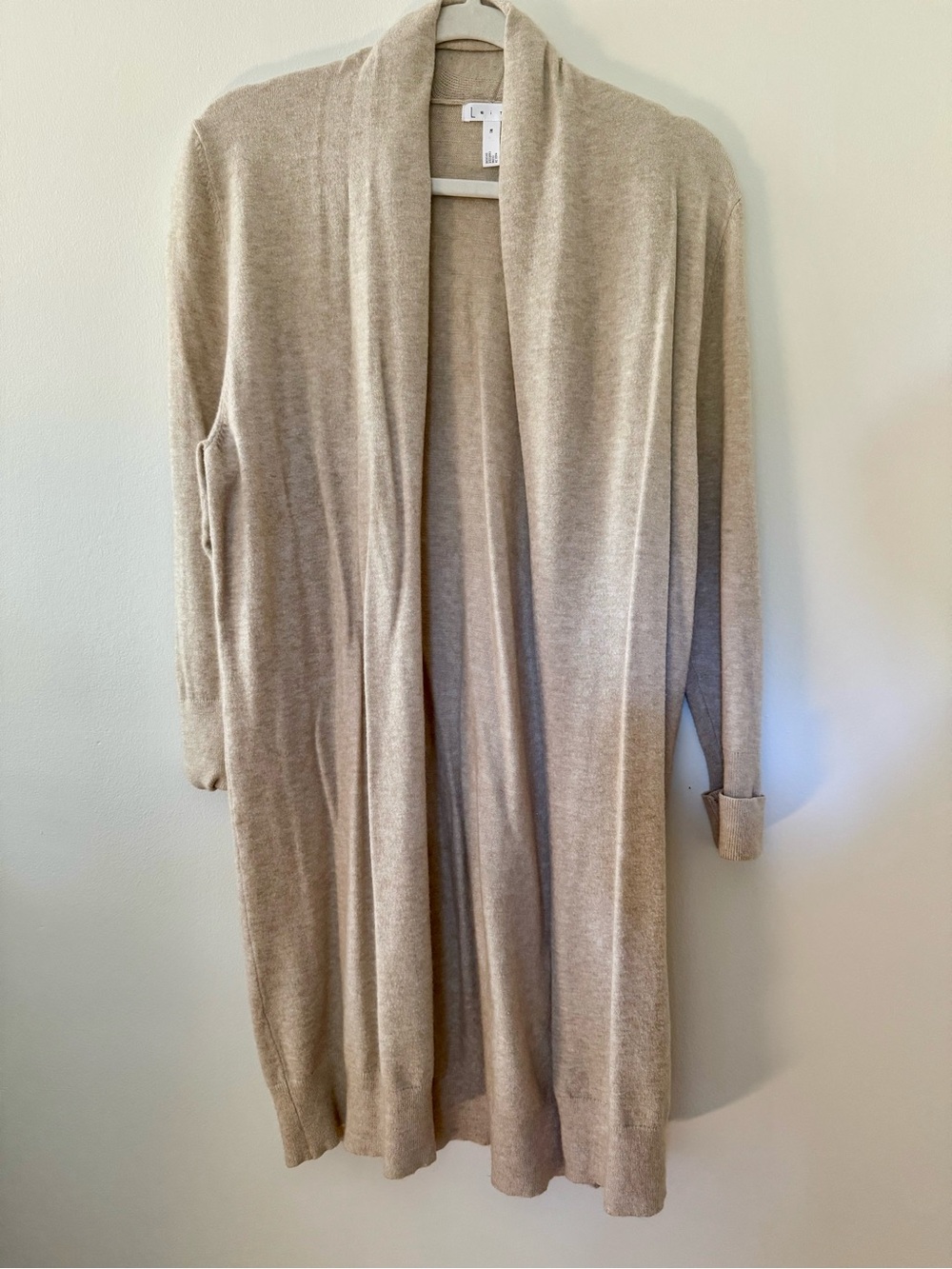 Long Open-Front Leith Cardigan Sweater - Beige